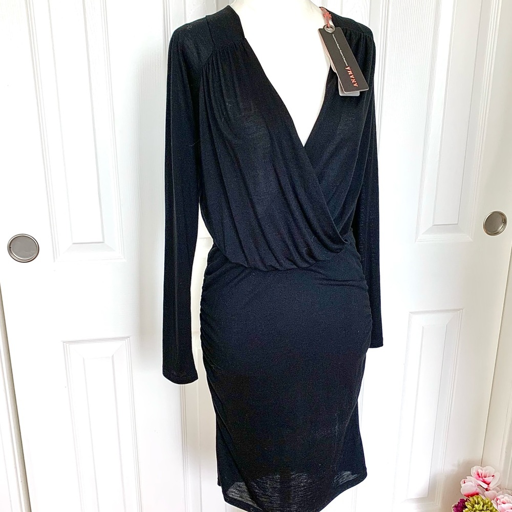 NWT Anthropologie Anama Faux Wrap Open Back Dress Black SM